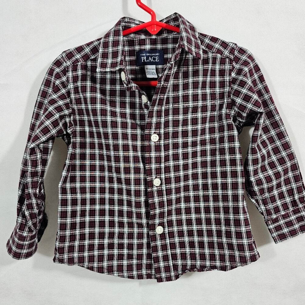 The Children's Place Infant Boy's Button-Down Red Plaid Oxford Shirt 18-…